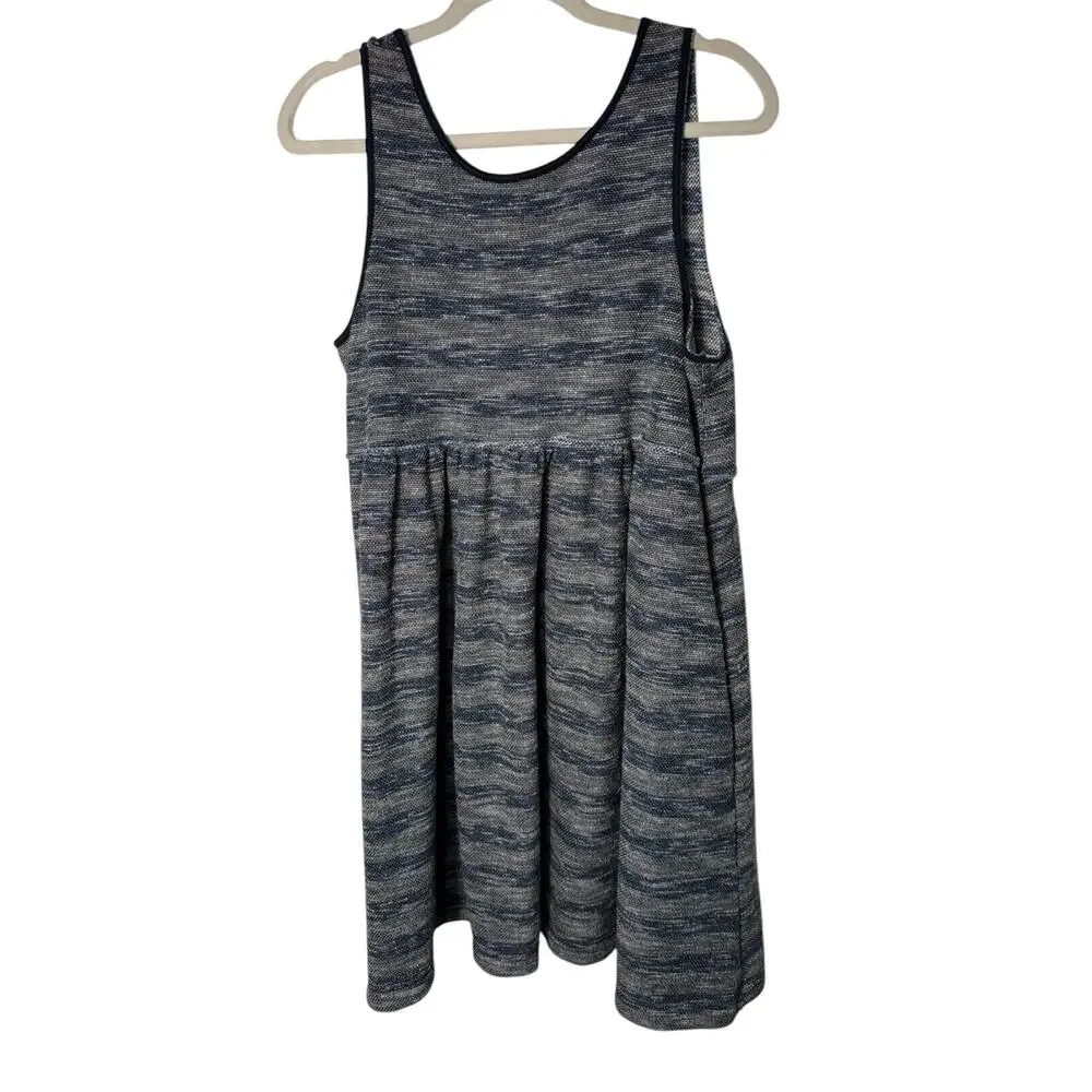 Free People M Textured Knit Swing Babydoll Dress Deep V Back Blue Indie Sleaze